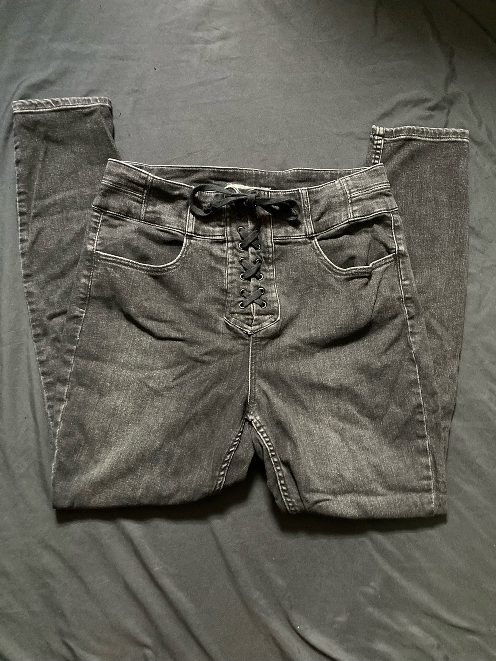 Free People Lace Up Jeans Charcoal High Waisted We The Free Size 31